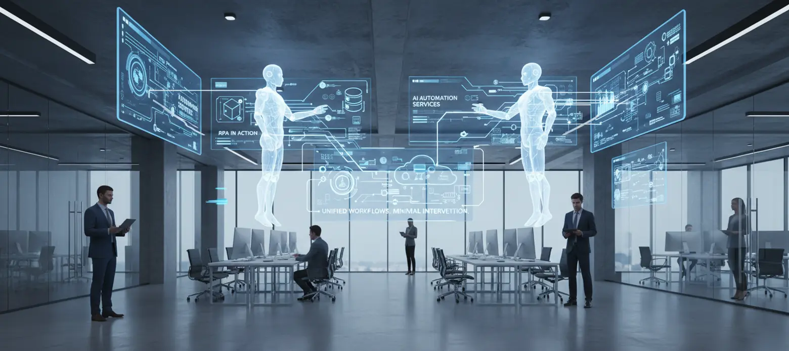 AI automation services combining RPA and AI for intelligent workflow automation and enterprise process optimization